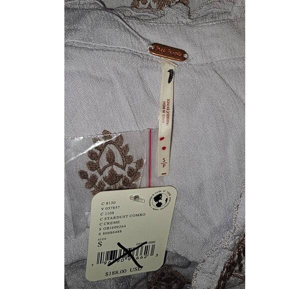 New Free People Riley Embroidered Button Front Midi Dress $188 SMALL Stardust - Picture 5 of 5